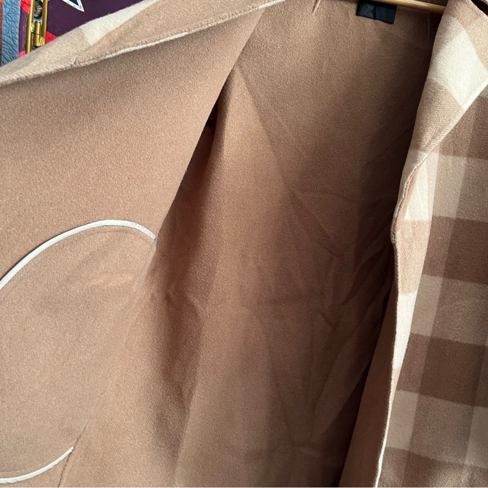 Theory Double-Faced Check Overlay Coat Camel Plaid Multi Check Wool Felt Open - Picture 5 of 14